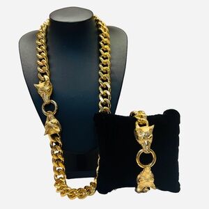 Gold Chain Necklace and Bracelet Set with Animal Charms